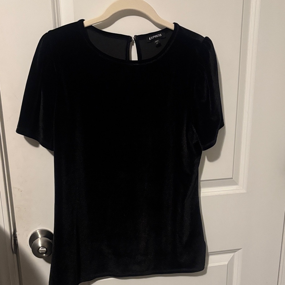 Express Women's Black Short Sleeve Velvet Top